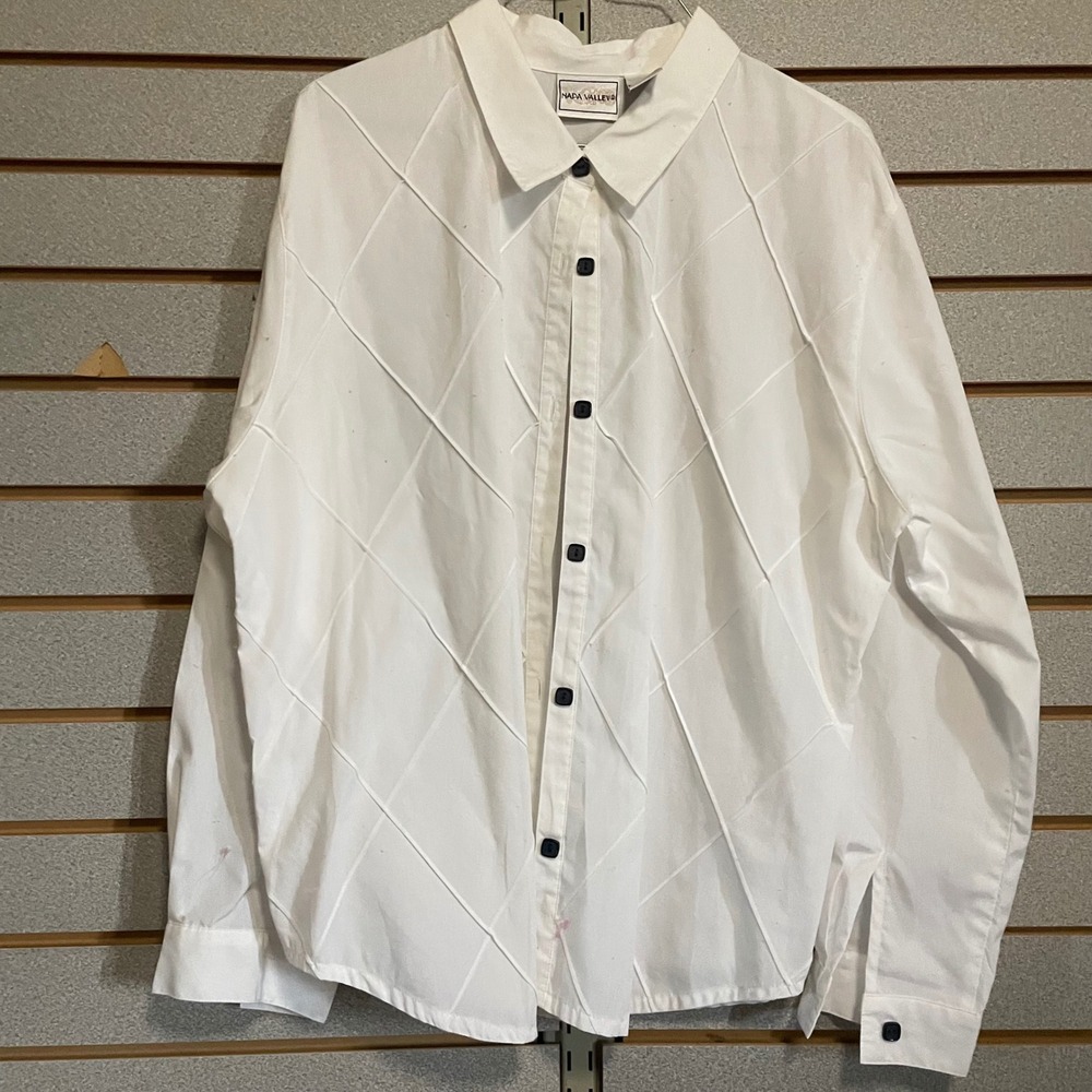 Napa Valley White‎ Button Down Long Sleeve Shirt Women's 1X Diamond designs